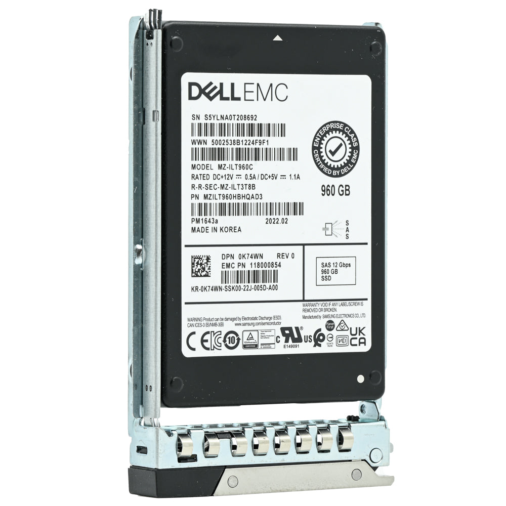 Dell G14 K74WN MZILT960HBHQAD3 960GB SAS 12Gb/s 1DWPD Read Intensive 2.5in Solid State Drive