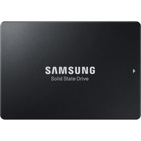 Black Samsung 2.5-inch SATA solid state drive, top view with the Samsung logo