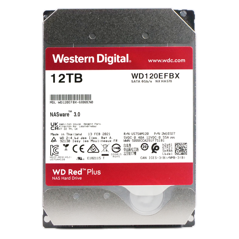 Western Digital Red Plus WD120EFBX 68B0EN0 12TB 7.2K RPM SATA 6Gb/s 512e 256MB 3.5in Refurbished HDD