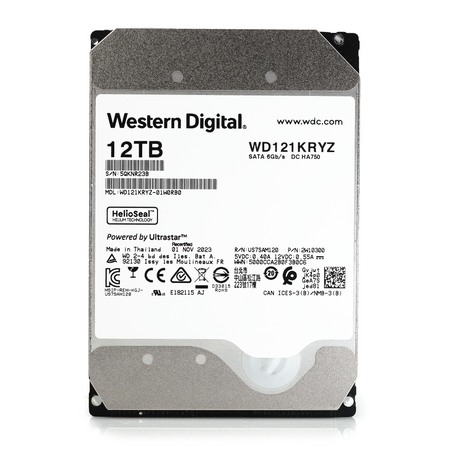 Western Digital Gold WD121KRYZ 12TB 7.2K RPM SATA 6Gb/s 512e Enterprise 3.5in Recertified Hard Drive - Front View