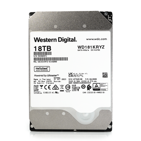 Western Digital Gold WD181KRYZ 18TB 7.2K RPM SATA 6Gb/s 512e Enterprise 3.5in Recertified Hard Drive - Front View