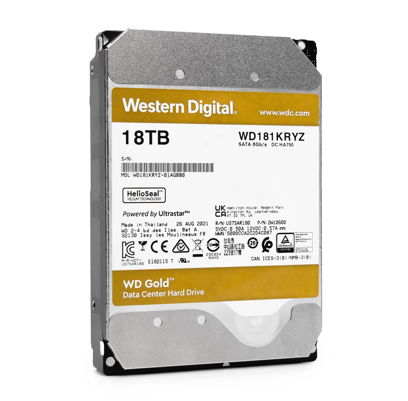Western Digital Gold WD181KRYZ 18TB 7.2K RPM SATA 6Gb/s 512e Enterprise 3.5in Refurbished HDD