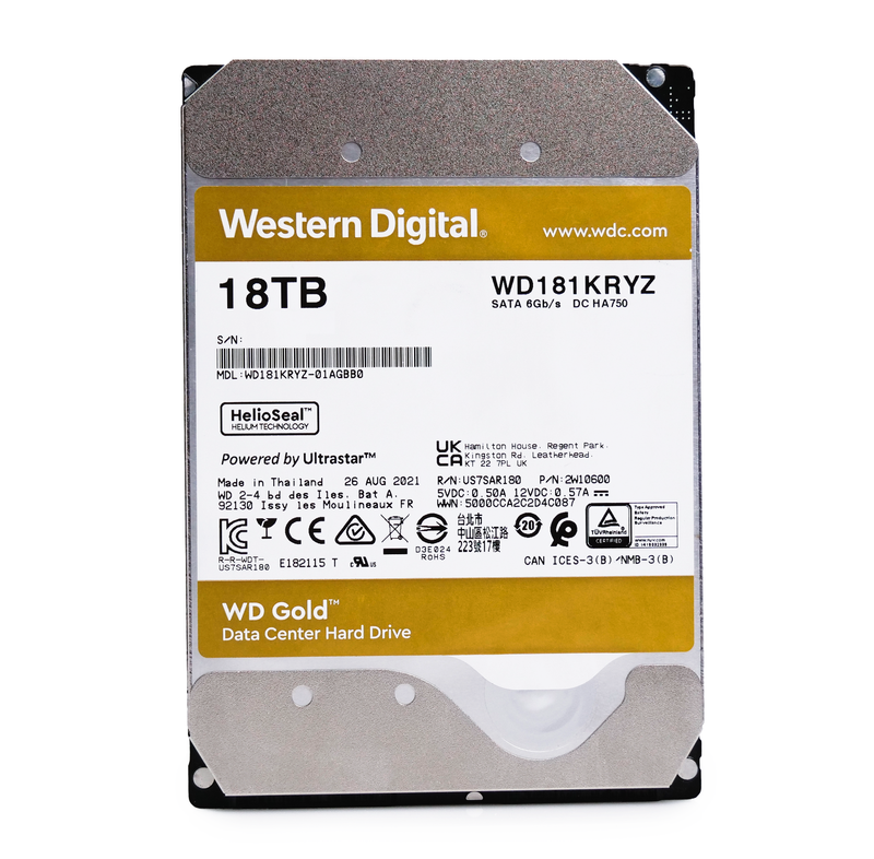 Western Digital Gold WD181KRYZ 18TB 7.2K RPM SATA 6Gb/s 512e Enterprise 3.5in Refurbished HDD
