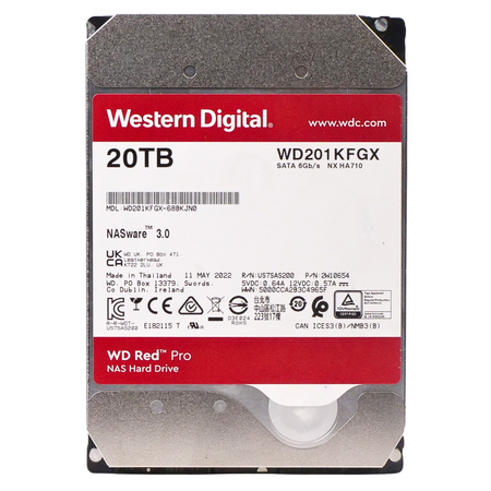 Western Digital Red Pro WD201KFGX 20TB 7.2K RPM SATA 6Gb/s 512e 512MB 3.5in HDD