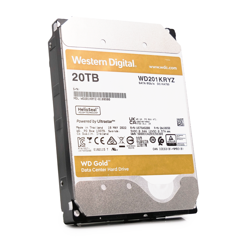 Western Digital Gold WD201KRYZ 20TB 7.2K RPM SATA 6Gb/s 512e CMR 3.5in Refurbished HDD