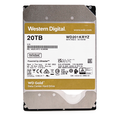 Western Digital Gold WD201KRYZ 20TB 7.2K RPM SATA 6Gb/s 512e CMR 3.5in Refurbished HDD
