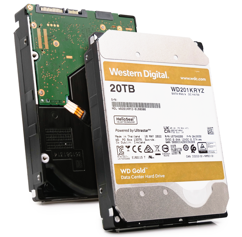 Western Digital Gold WD201KRYZ 20TB 7.2K RPM SATA 6Gb/s 512e CMR 3.5in Refurbished HDD