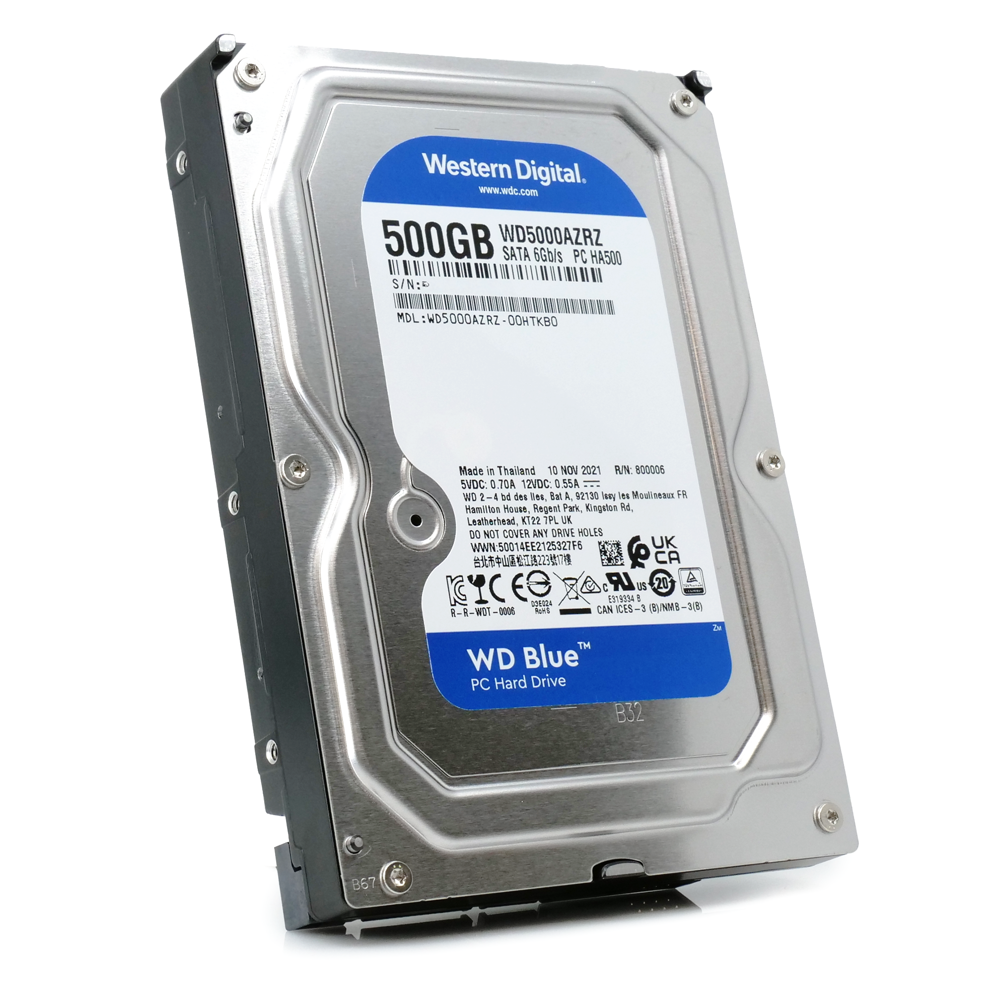 Western Digital WD Blue WD5000AZRZ 500GB 5.4K RPM SATA 6Gb/s 3.5in Hard Drive