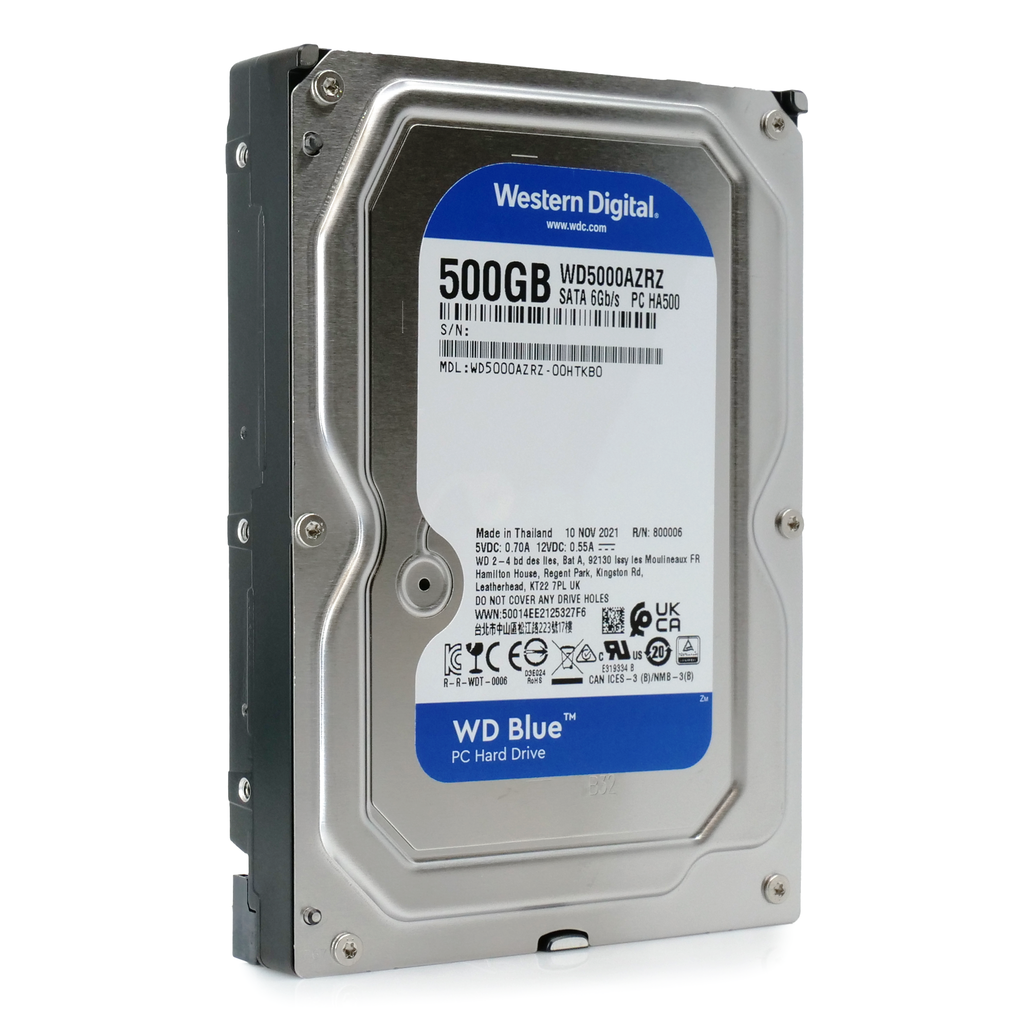 Western Digital WD Blue WD5000AZRZ 500GB 5.4K RPM SATA 6Gb/s 3.5in Hard Drive