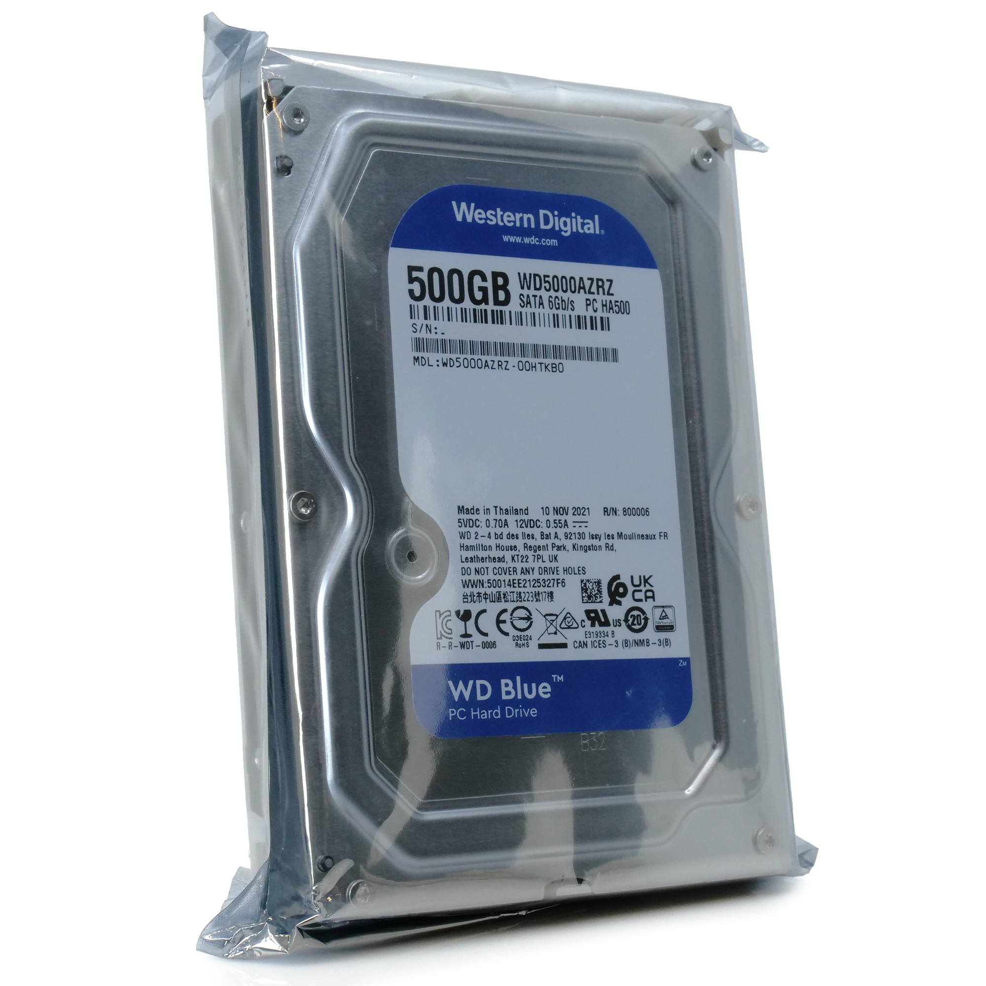 Western Digital WD Blue WD5000AZRZ 500GB 5.4K RPM SATA 6Gb/s 3.5in Hard Drive