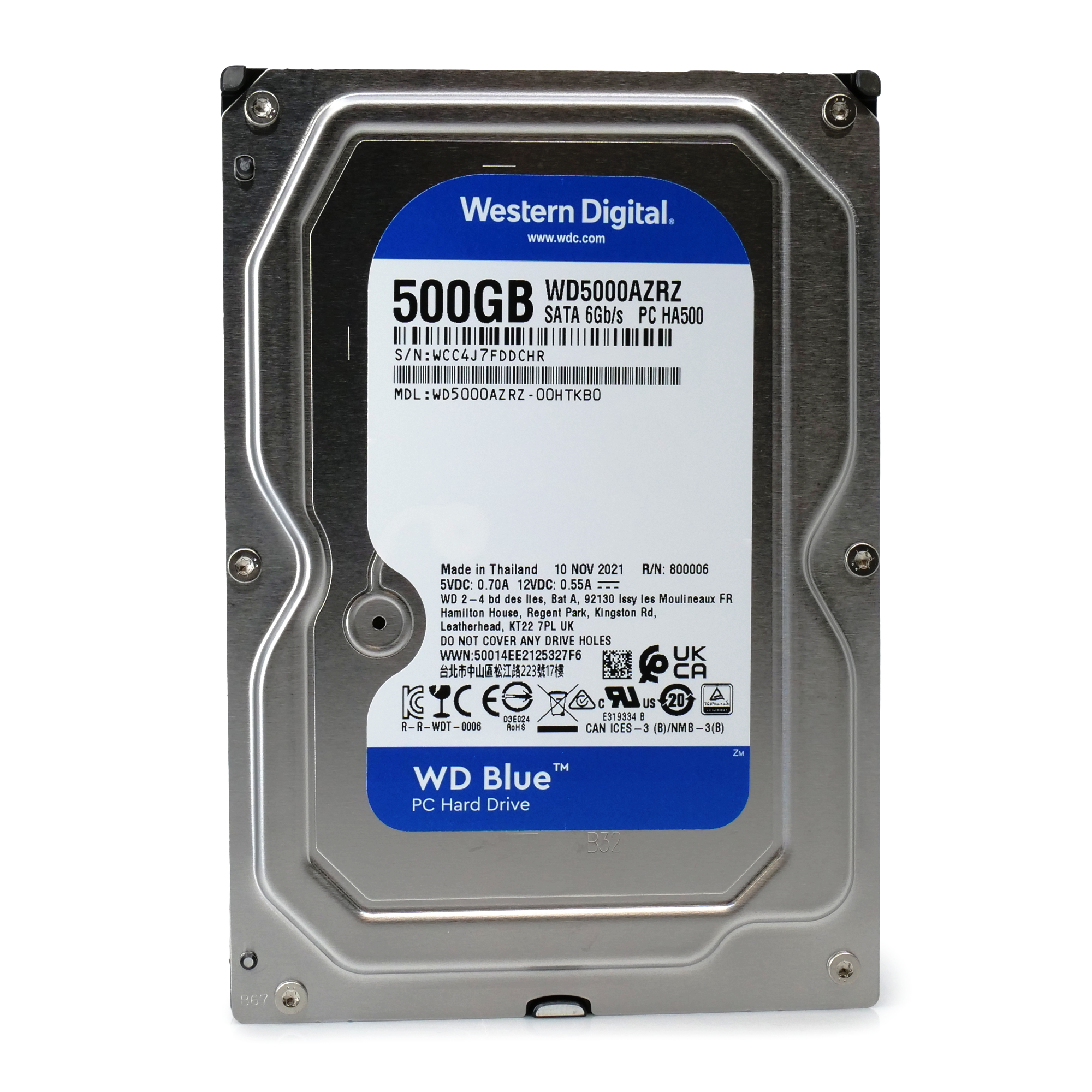 Western Digital WD Blue WD5000AZRZ 500GB 5.4K RPM SATA 6Gb/s 3.5in Hard Drive