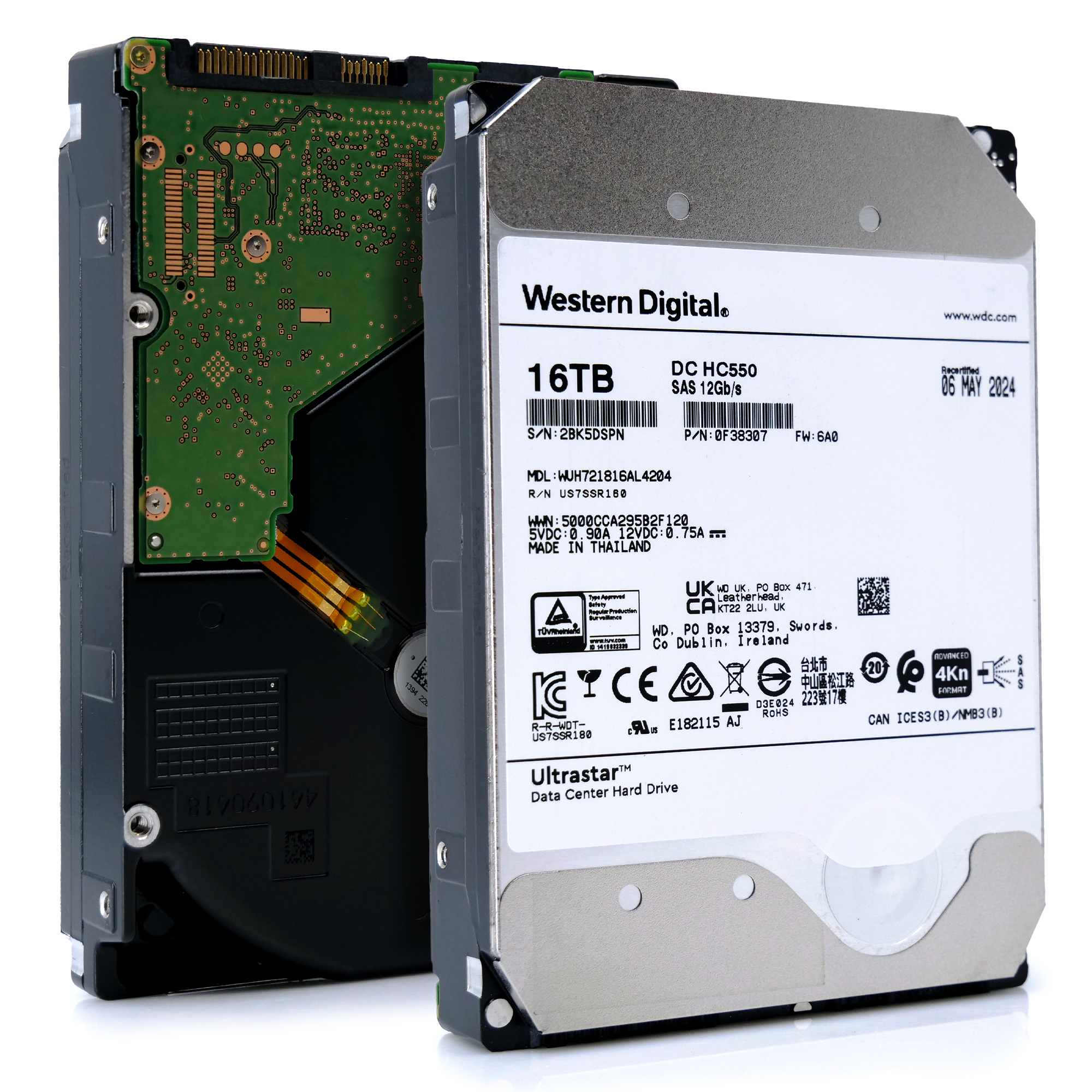 Western Digital Ultrastar HC550 WUH721816AL4204 0F38307 16TB 7.2K RPM SAS 12Gb/s 512e/4Kn 3.5in Recertified Hard Drive