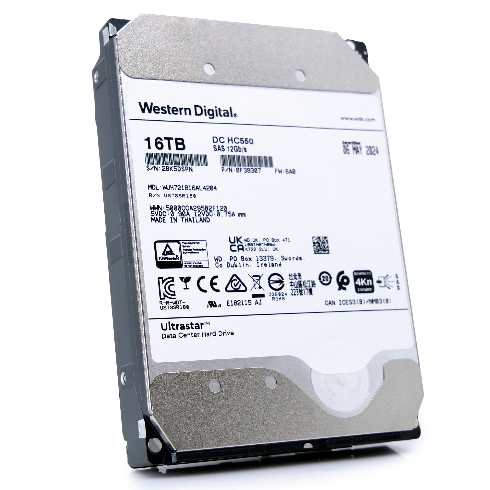 Western Digital Ultrastar HC550 WUH721816AL4204 0F38307 16TB 7.2K RPM SAS 12Gb/s 512e/4Kn 3.5in Recertified Hard Drive