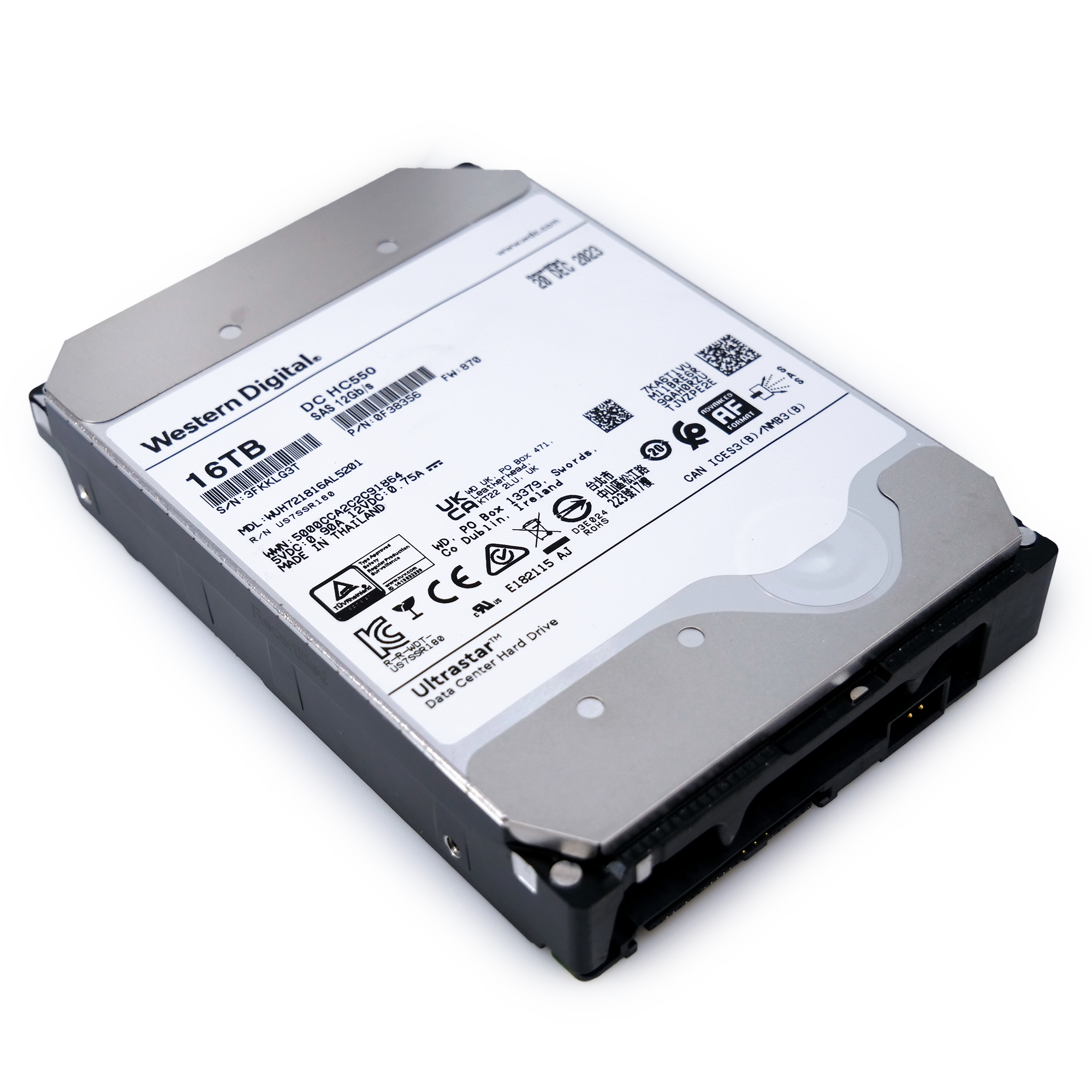 Western Digital Ultrastar HC550 WUH721816AL5201 0F38356 16TB 7.2K RPM SAS 12Gb/s 512e/4Kn SED 3.5in Recertified Hard Drive