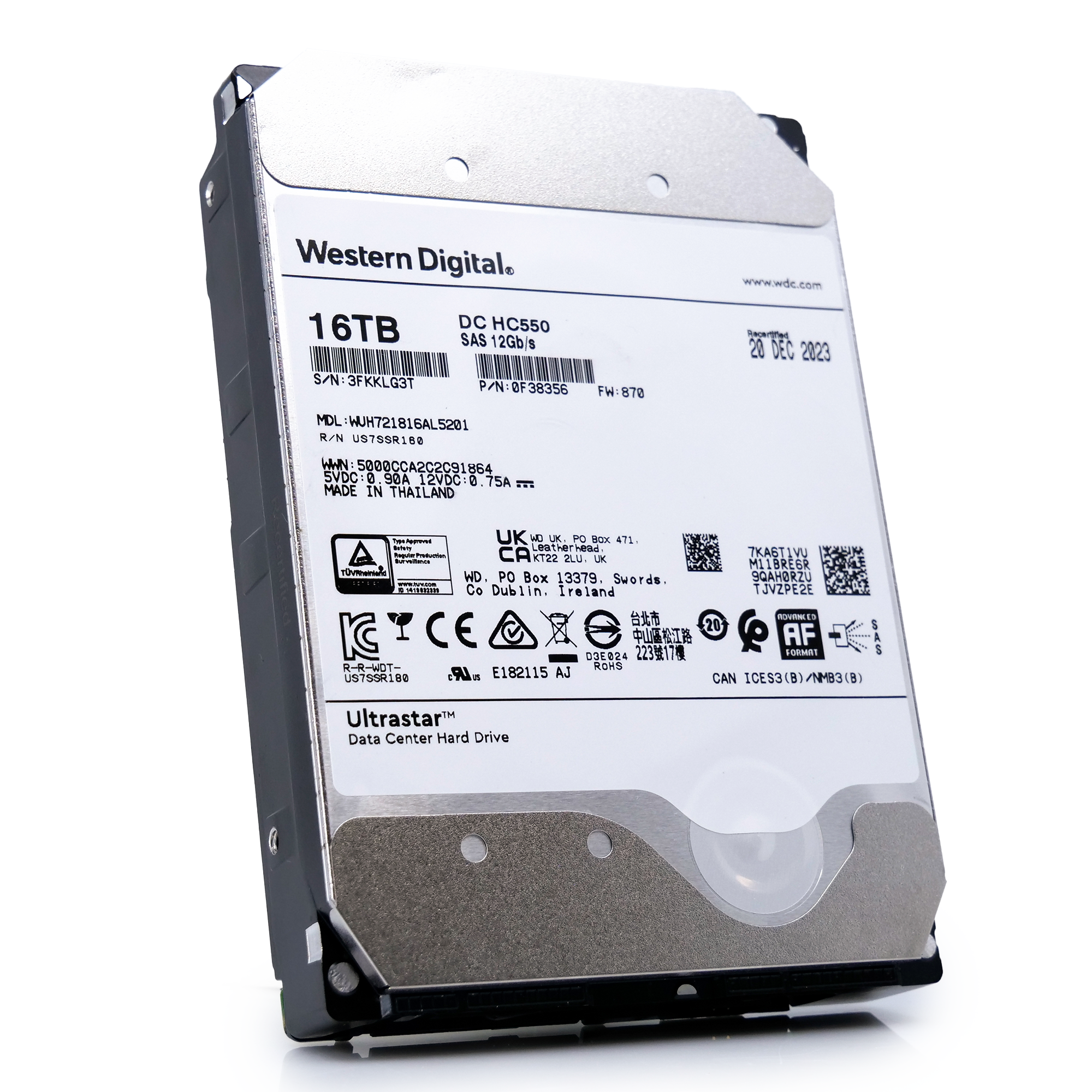 Western Digital Ultrastar HC550 WUH721816AL5201 0F38356 16TB 7.2K RPM SAS 12Gb/s 512e/4Kn SED 3.5in Recertified Hard Drive