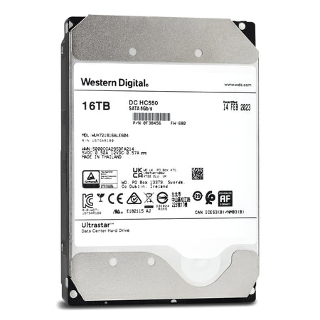 Western Digital Ultrastar DC HC550 WUH721816ALE604 0F38456 16TB 7.2K RPM SATA 6Gb/s 512e Power Disable 3.5in Recertified Hard Drive Front View