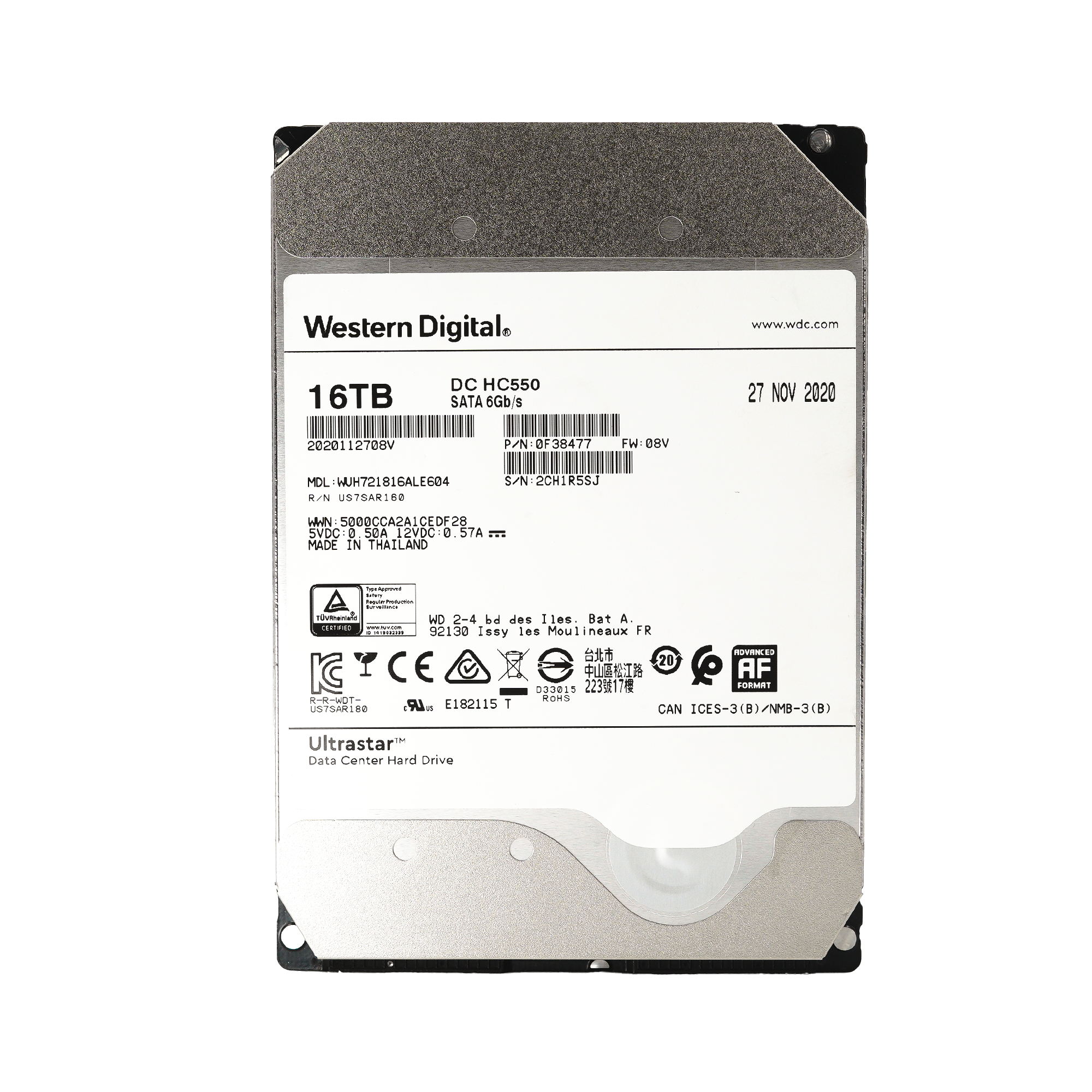 Western Digital Ultrastar DC HC550 WUH721816ALE604 0F38477 16TB 7.2K RPM SATA 6Gb/s 512e 3.5in Power Disable Recertified Hard Drive