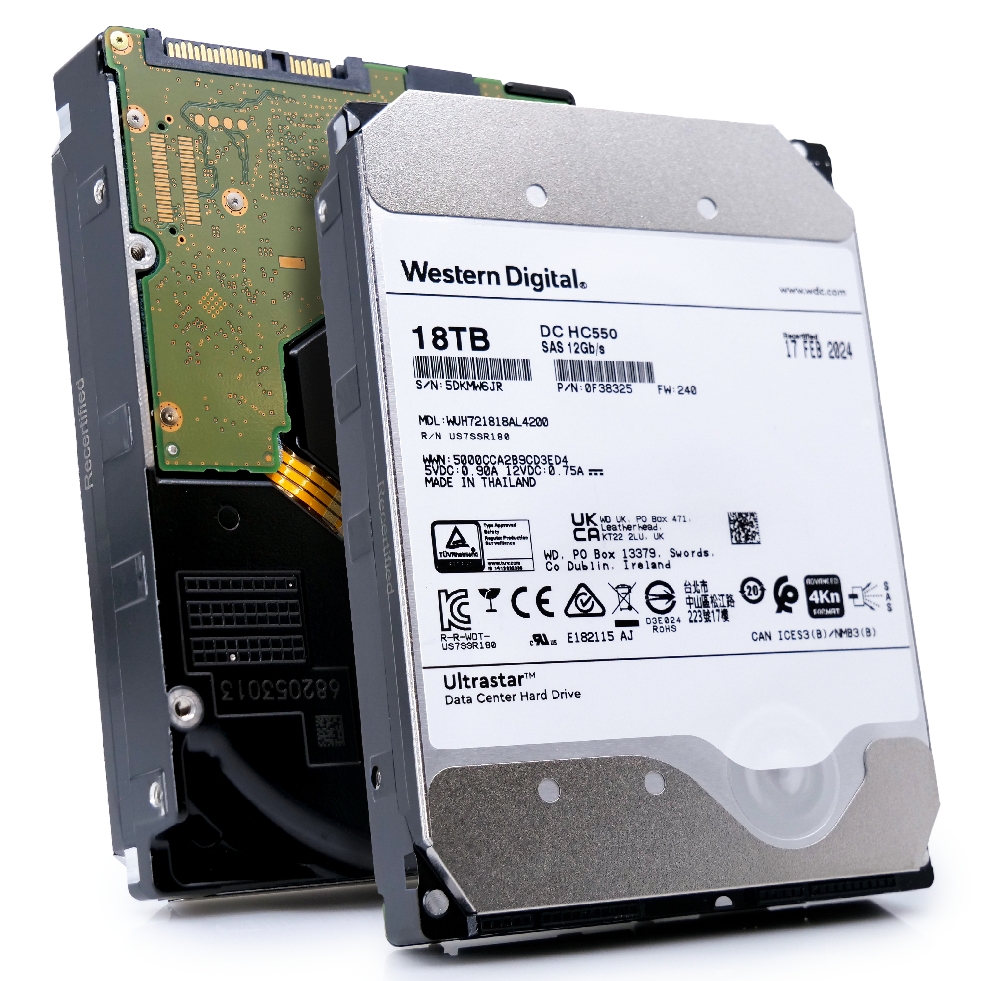 Western Digital Ultrastar HC550 WUH721818AL4200 0F38325 18TB 7.2K RPM SAS 12Gb/s 512e/4Kn 3.5in Refurbished HDD