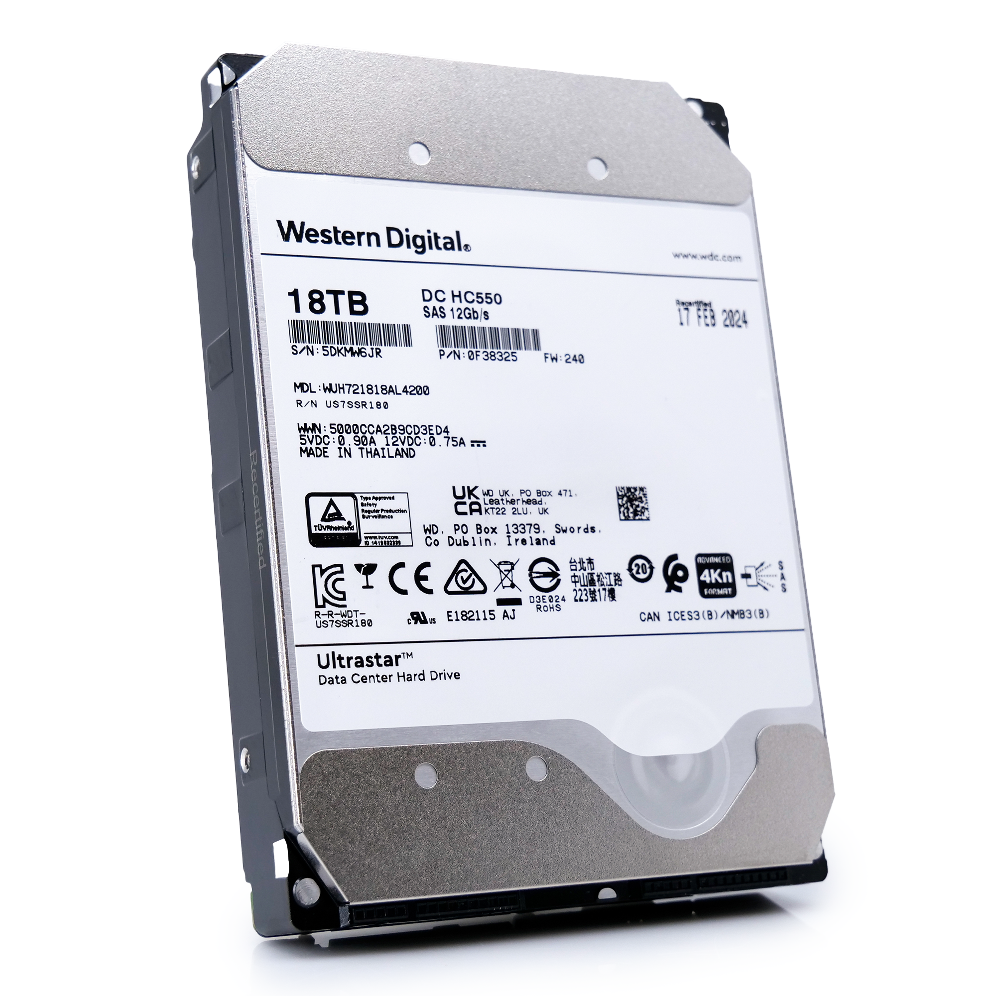 Western Digital Ultrastar HC550 WUH721818AL4200 0F38325 18TB 7.2K RPM SAS 12Gb/s 512e/4Kn 3.5in Recertified Hard Drive