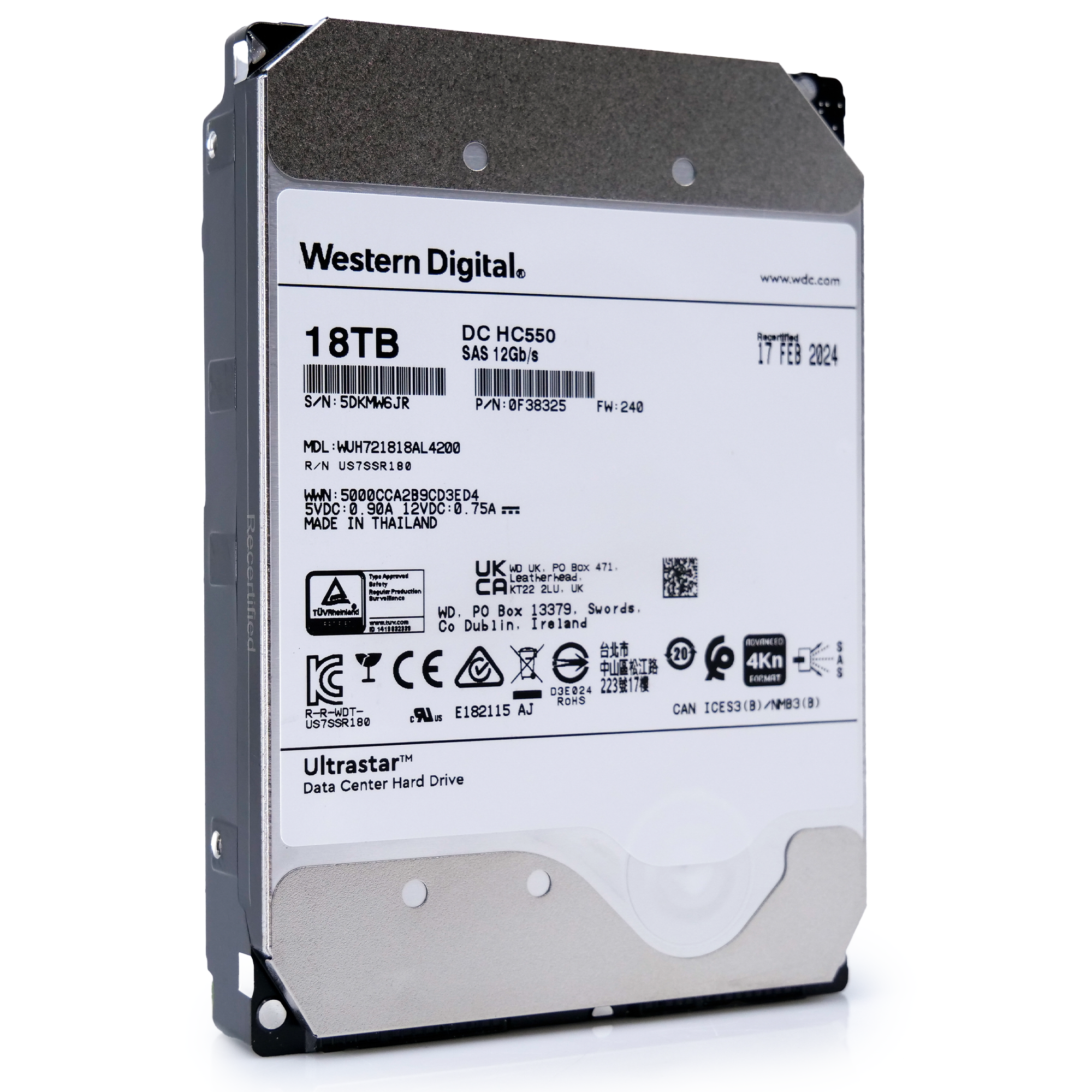 Western Digital Ultrastar HC550 WUH721818AL4200 0F38325 18TB 7.2K RPM SAS 12Gb/s 512e/4Kn 3.5in Recertified Hard Drive