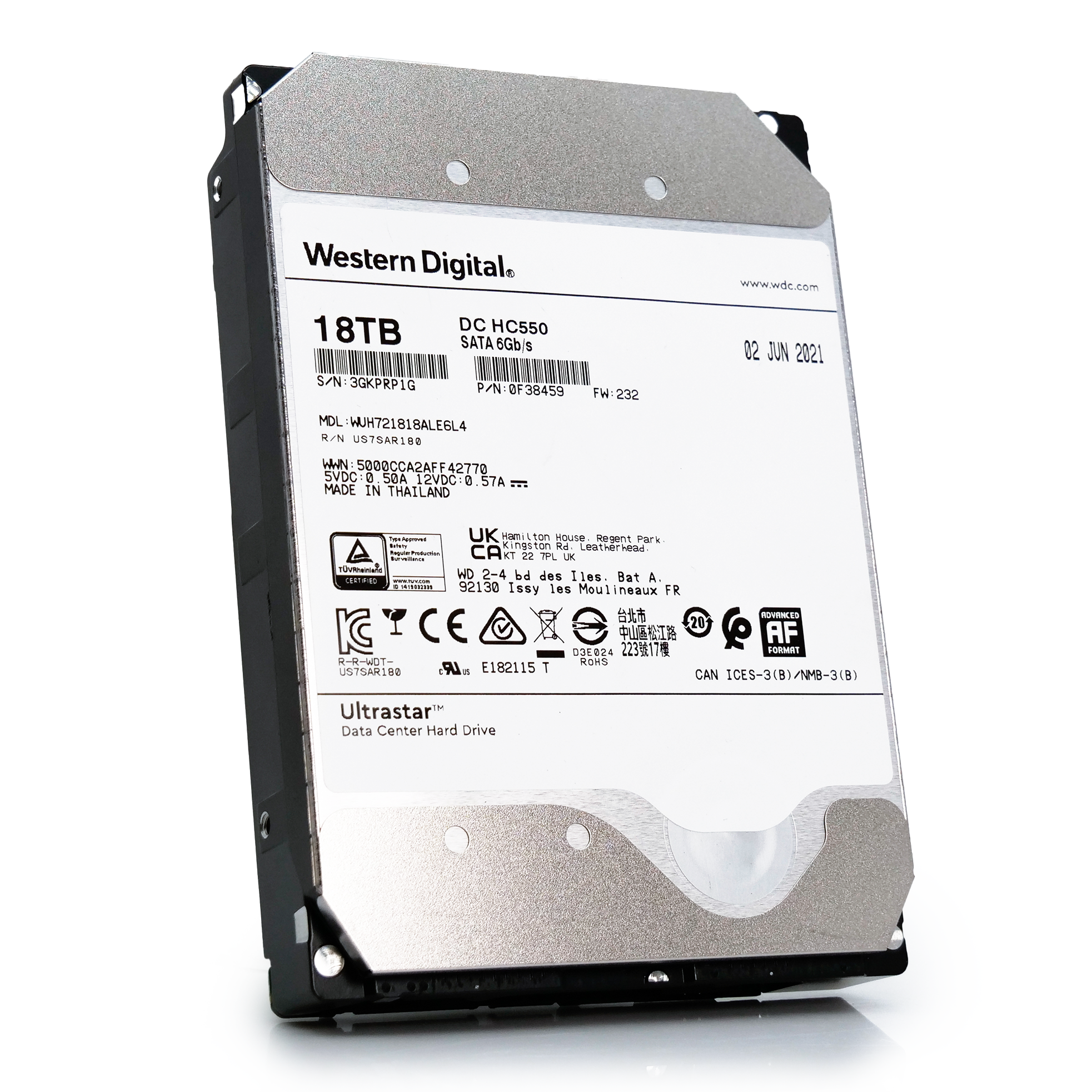 Western Digital Ultrastar DC HC550 WUH721818ALE6L4 0F38459 18TB 7.2K RPM SATA 6Gb/s 512e 512MB 3.5" Refurbished HDD