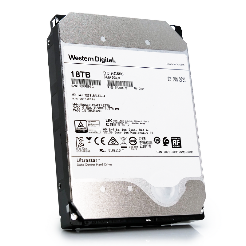 Western Digital Ultrastar DC HC550 WUH721818ALE6L4 0F38459 18TB 7.2K RPM SATA 6Gb/s 512e 512MB 3.5" Refurbished HDD