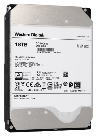 WD Ultrastar 18TB HDD DC HC550 7200RPM SATA 6Gb/s 3.5" Enterprise Hard Drive - WUH721818ALE6L4 (0F38459) - Front View