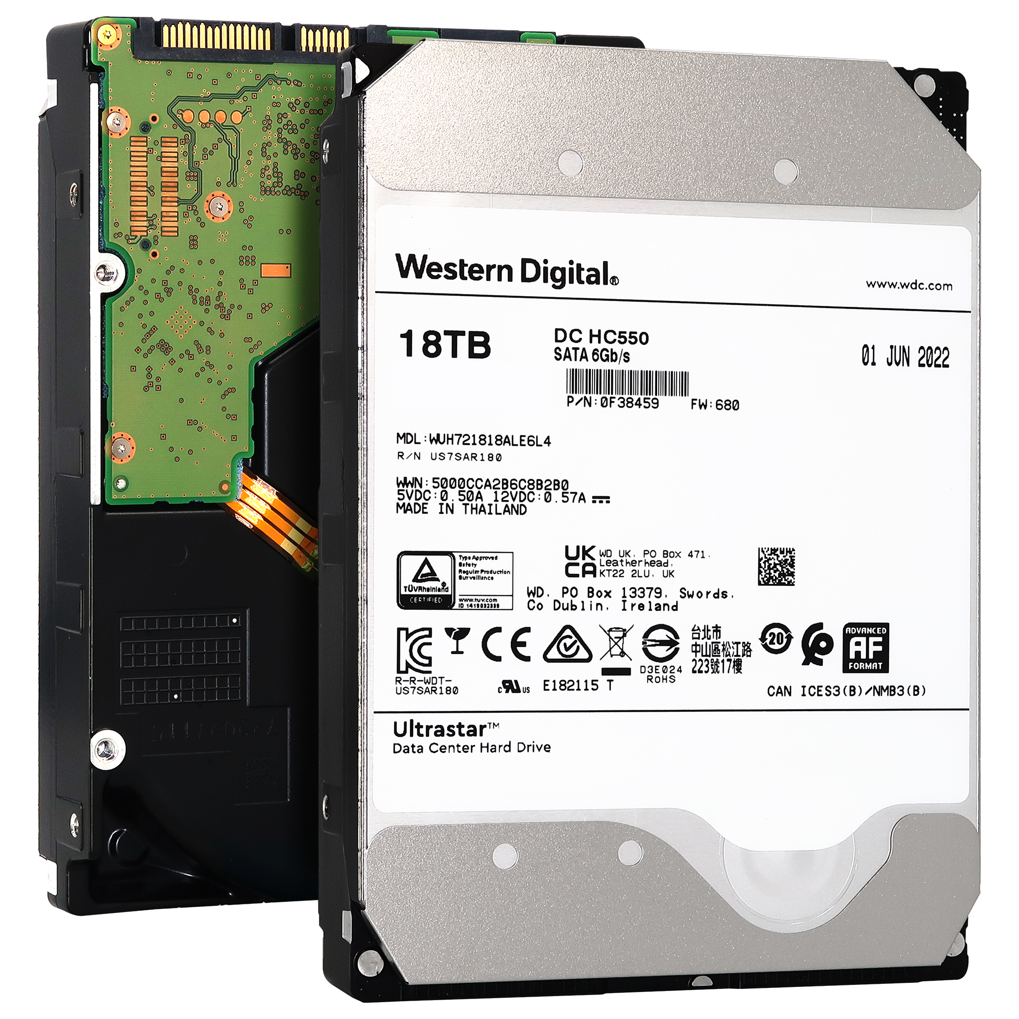 Western Digital Ultrastar DC HC550 WUH721818ALE6L4 0F38459 18TB 7.2K RPM SATA 6Gb/s 512e 512MB 3.5" SE Manufacturer Recertified HDD Main