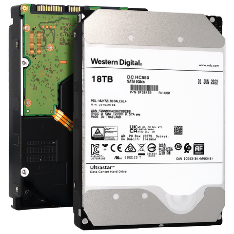 Western Digital Ultrastar DC HC550 WUH721818ALE6L4 0F38459 18TB 7.2K RPM SATA 6Gb/s 512e 512MB 3.5" SE Manufacturer Recertified HDD Main 