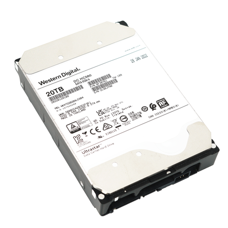 Western Digital Ultrastar HC560 WUH722020ALE604 0F38761 20TB 7.2K RPM SATA 6Gb/s 512e 3.5in Refurbished HDD - Flat View