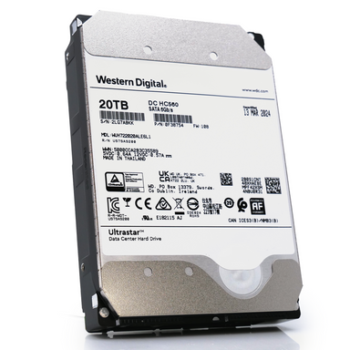 Western Digital Ultrastar DC HC560 WUH722020ALE6L1 20TB 7.2K RPM SATA 6Gb/s SED 3.5in Recertified Hard Drive - Front Angle View