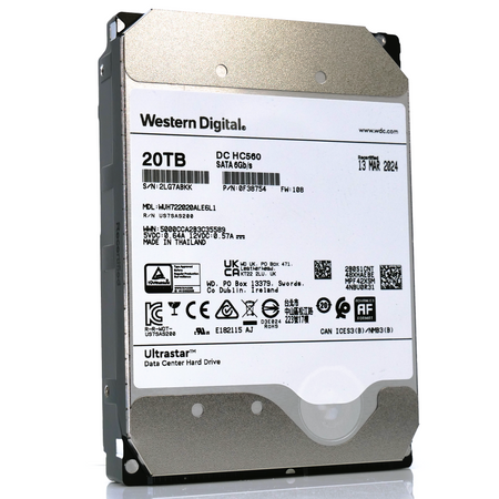 Western Digital Ultrastar DC HC560 WUH722020ALE6L1 20TB 7.2K RPM SATA 6Gb/s SED 3.5in Recertified Hard Drive - Front Angle View