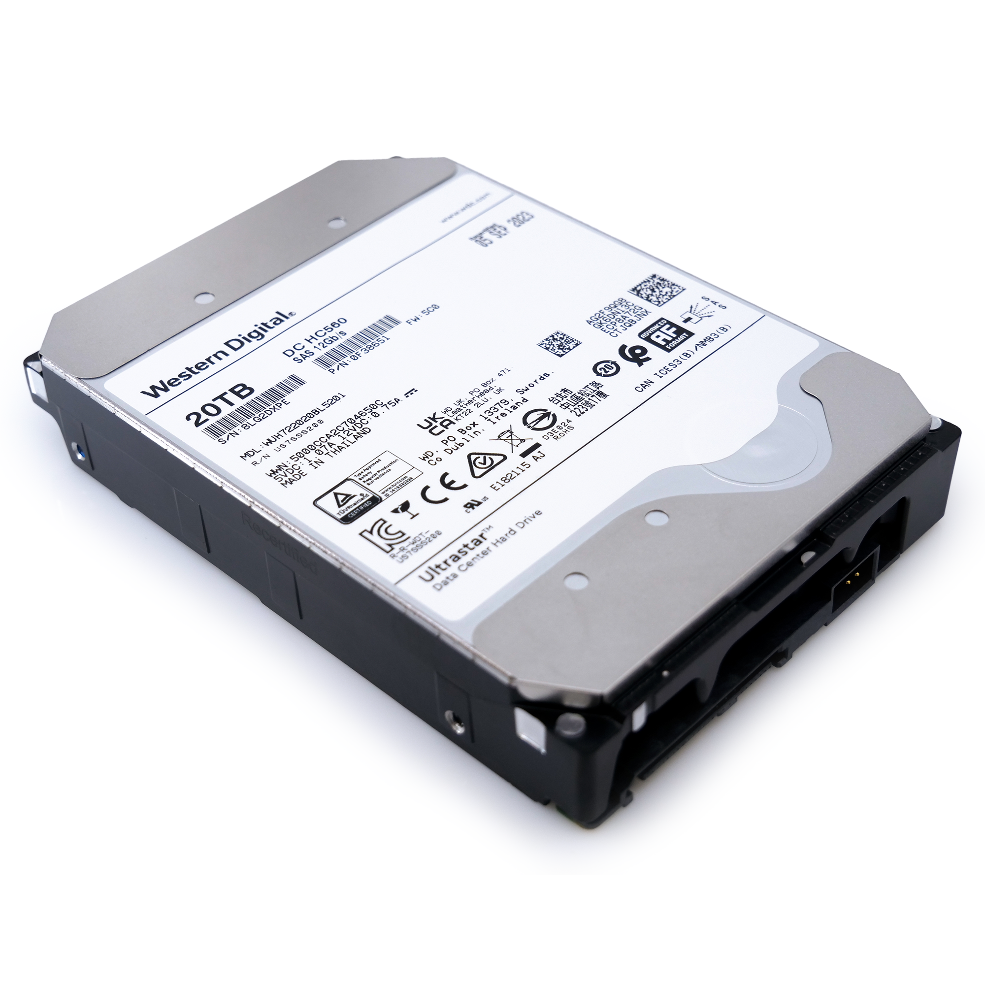 Western Digital Ultrastar HC560 WUH722020BL5201 0F38651 20TB 7.2K RPM SAS 12Gb/s 512e/4Kn 3.5in Recertified Hard Drive