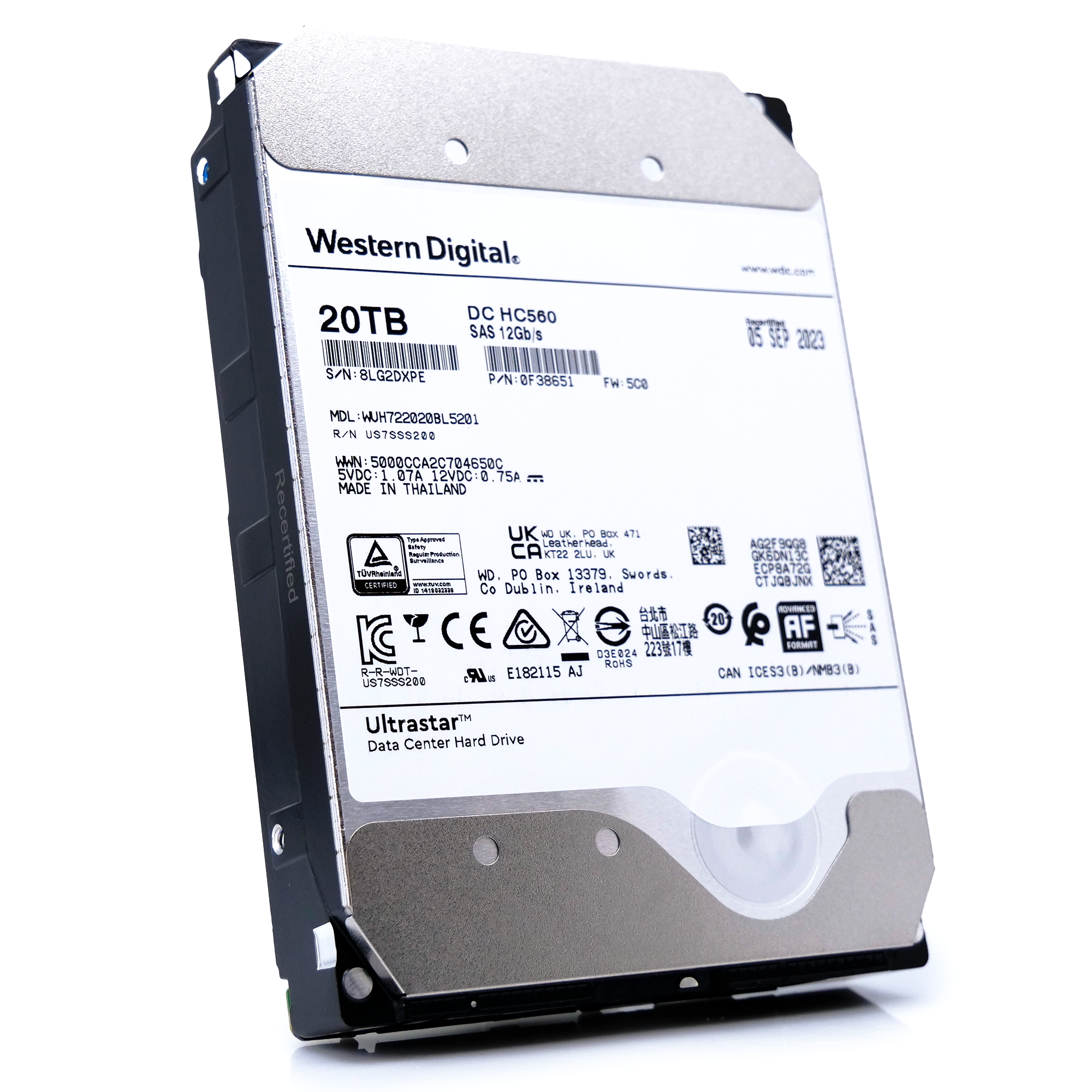 Western Digital Ultrastar HC560 WUH722020BL5201 0F38651 20TB 7.2K RPM SAS 12Gb/s 512e/4Kn 3.5in Recertified Hard Drive