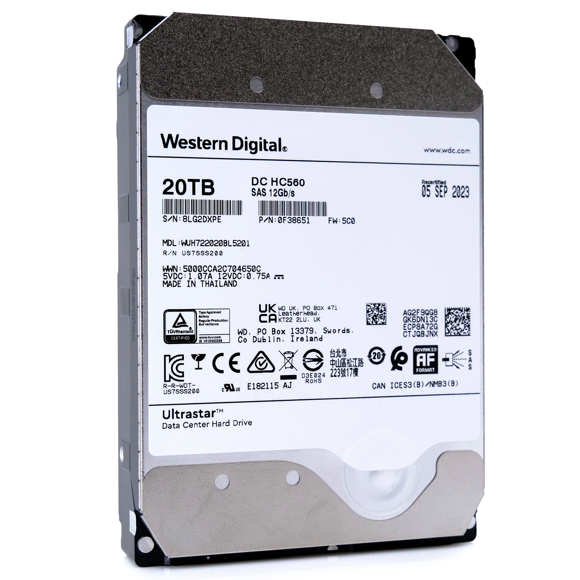 Western Digital Ultrastar HC560 WUH722020BL5201 0F38651 20TB 7.2K RPM SAS 12Gb/s 512e/4Kn 3.5in Recertified Hard Drive