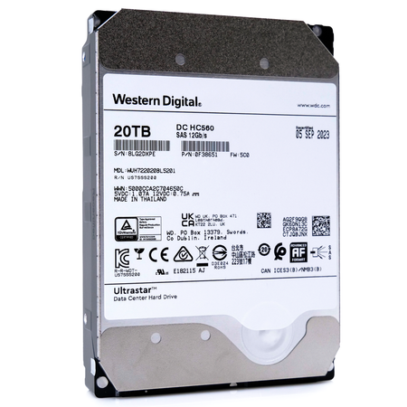 Western Digital Ultrastar HC560 WUH722020BL5201 0F38651 20TB 7.2K RPM SAS 12Gb/s 512e/4Kn 3.5in Recertified Hard Drive