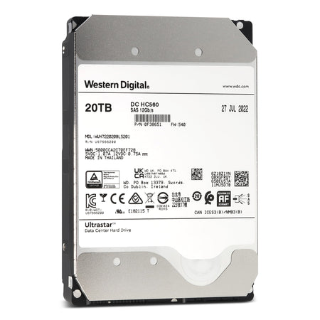 Western Digital Ultrastar DC HC560 WUH722020BL5201 0F38651 20TB 7.2K RPM SAS 12Gb/s 512e TCG-Enterprise 3.5in Hard Drive - Front View