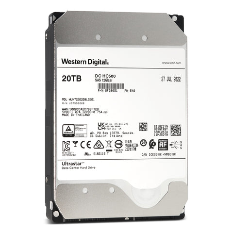 Western Digital Ultrastar DC HC560 WUH722020BL5201 0F38651 20TB 7.2K RPM SAS 12Gb/s 512e TCG-Enterprise 3.5in Hard Drive