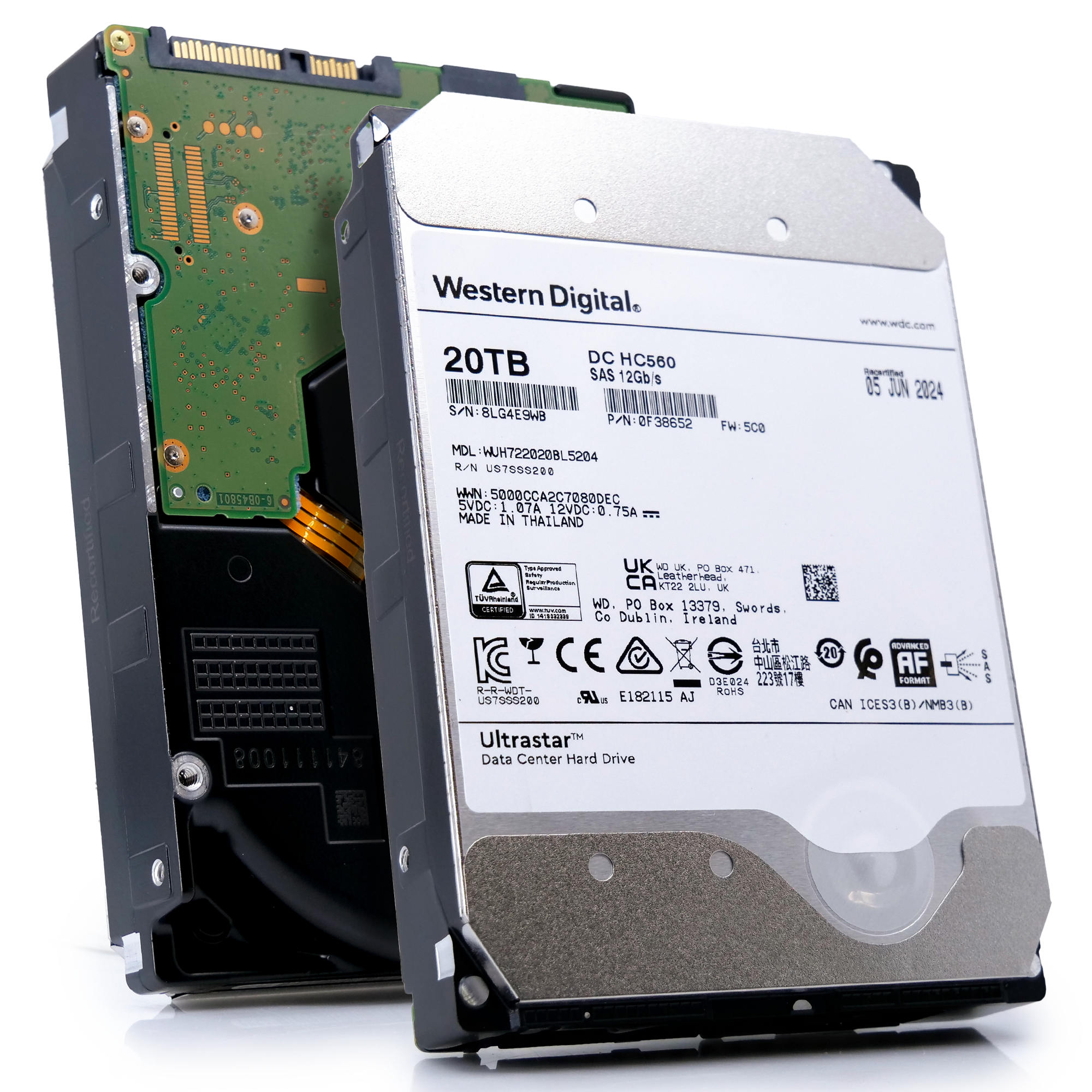 Western Digital Ultrastar HC560 WUH722020BL5204 0F38652 20TB 7.2K RPM SAS 12Gb/s 512e/4Kn 3.5in Refurbished HDD