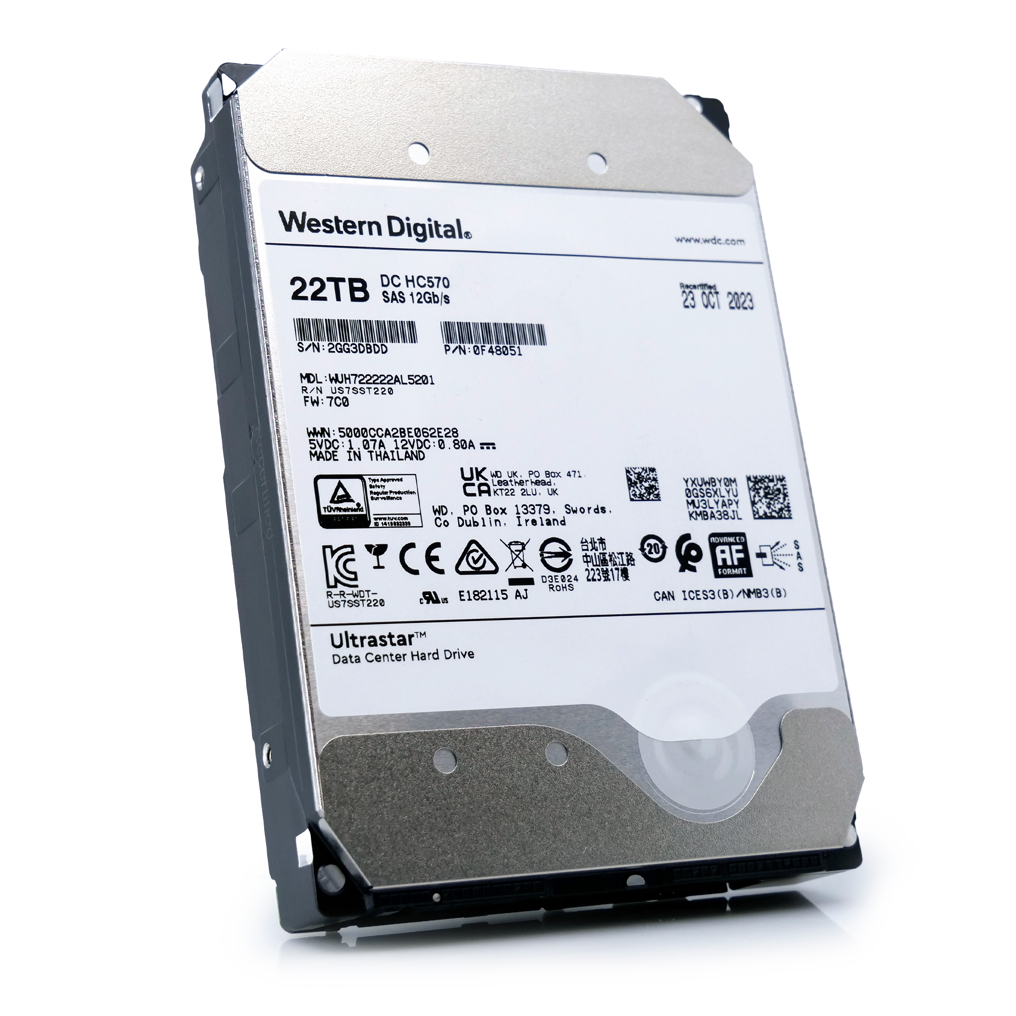 Western Digital Ultrastar HC570 WUH722222AL5201 0F48051 22TB 7.2K RPM SAS 12Gb/s 512e/4Kn 3.5in Recertified Hard Drive