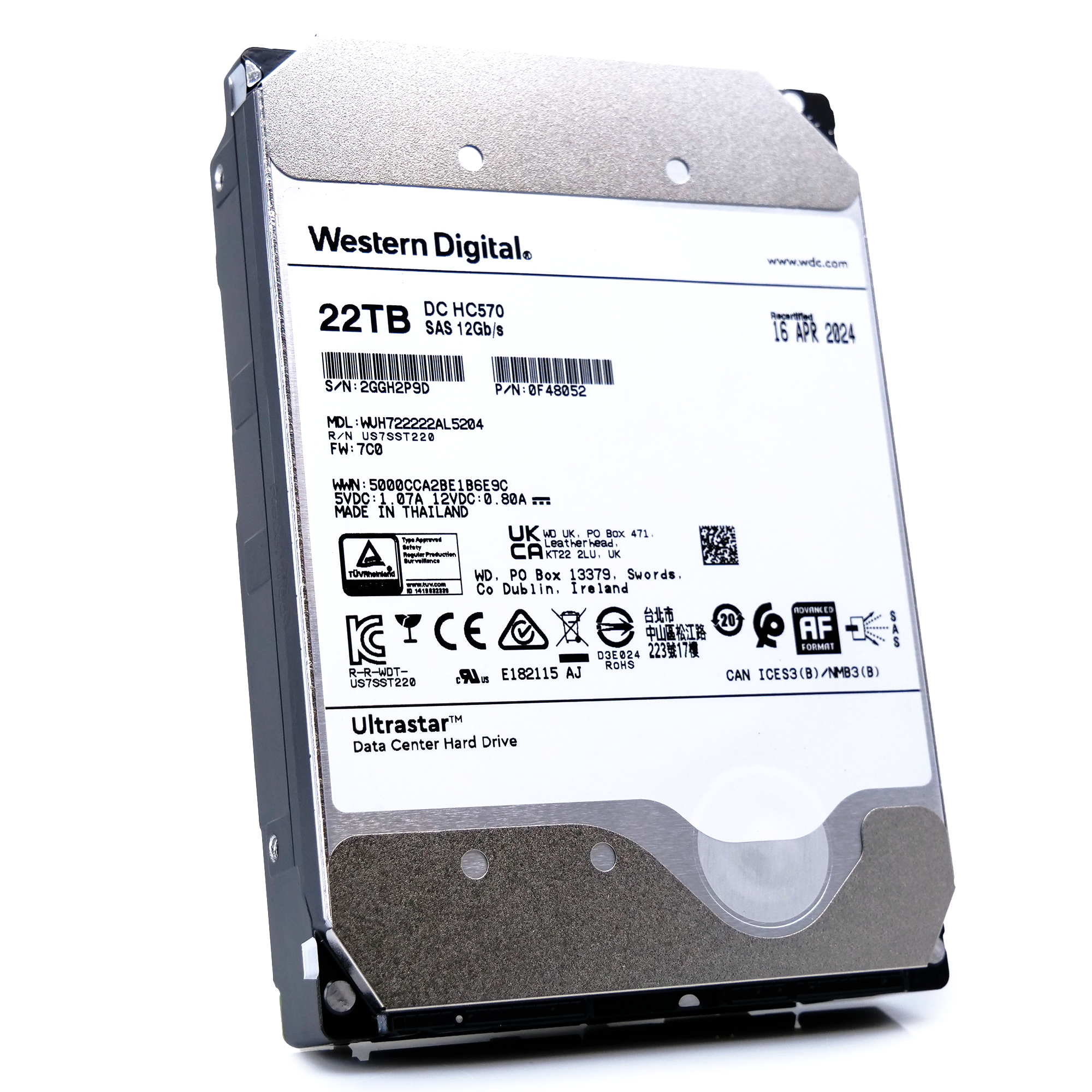 Western Digital Ultrastar HC570 WUH722222AL5204 0F48052 22TB 7.2K RPM SAS 12Gb/s 512e/4Kn 3.5in Recertified Hard Drive