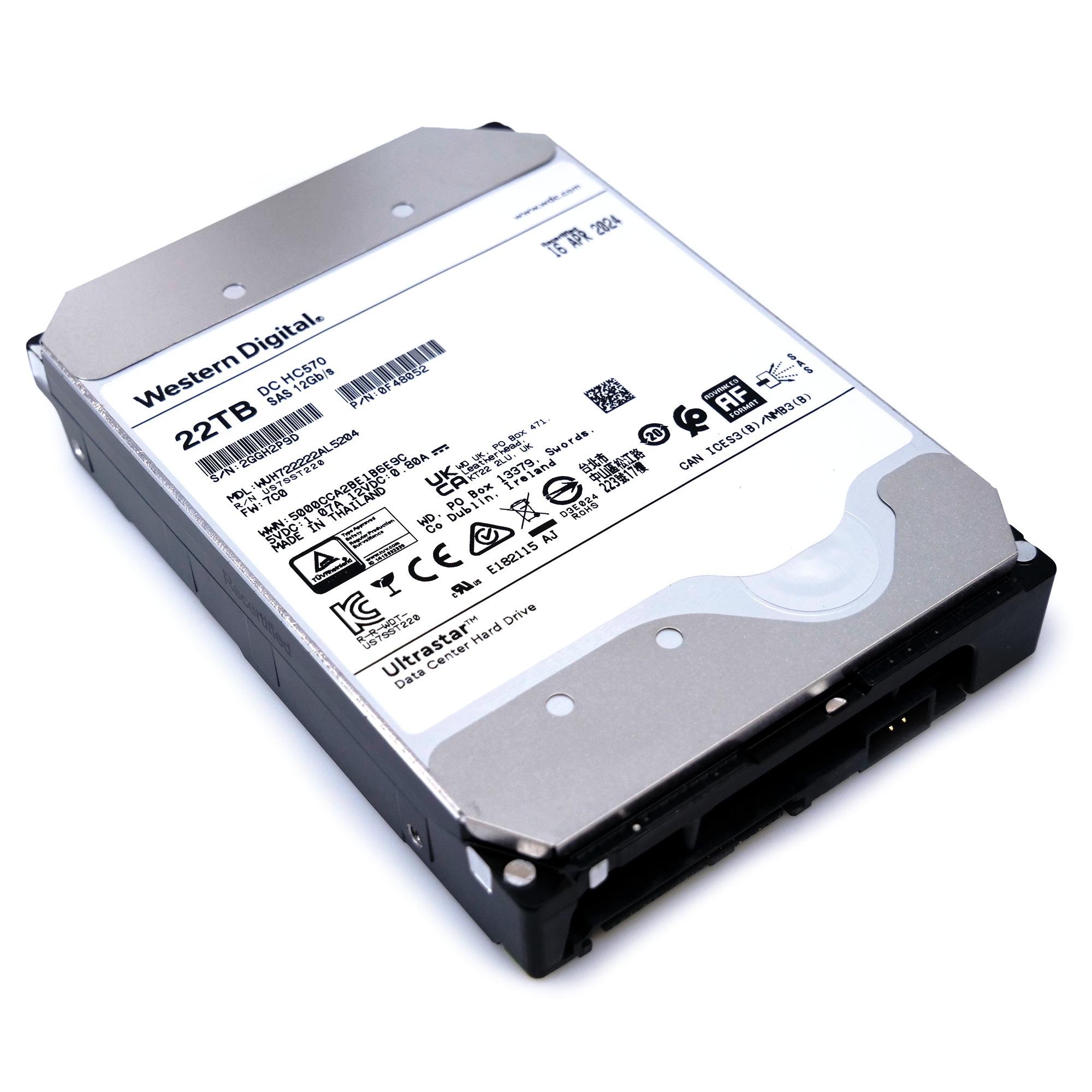 Western Digital Ultrastar HC570 WUH722222AL5204 0F48052 22TB 7.2K RPM SAS 12Gb/s 512e/4Kn 3.5in Recertified Hard Drive