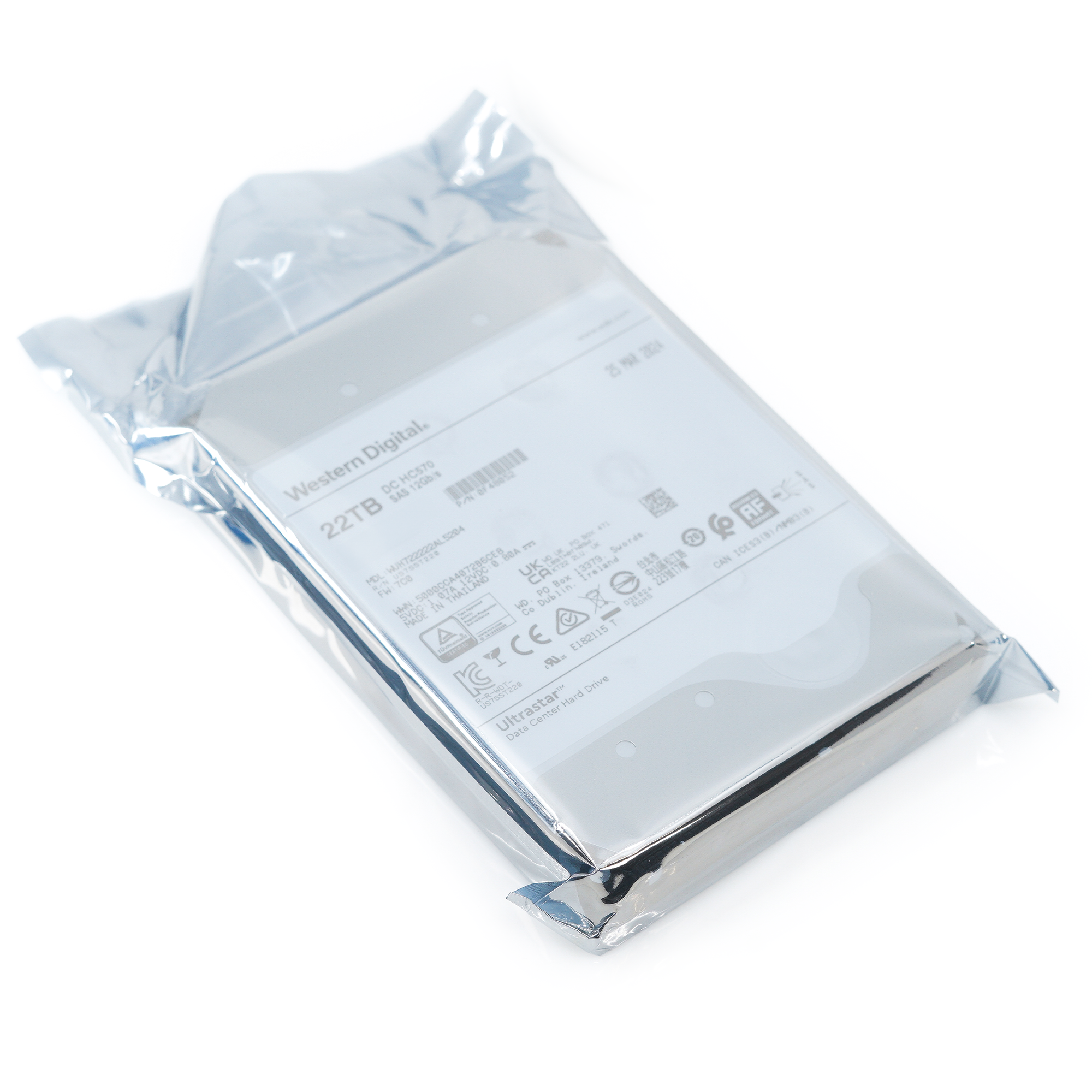 Western Digital Ultrastar DC HC570 WUH722222AL5204 0F48052 22TB 7.2K RPM SAS 12Gb/s 512e 3.5in Hard Drive flat bag.