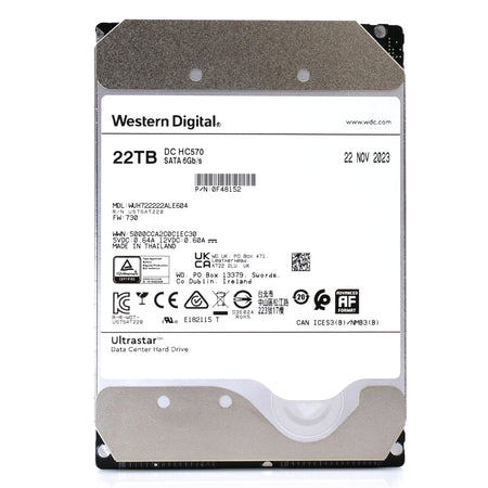 Western Digital Ultrastar HC570 WUH722222ALE604 0F48152 22TB 7.2K RPM SATA 6Gb/s 512e Power Disable 3.5in Hard Drive - Front View