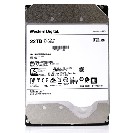 Western Digital Ultrastar HC570 WUH722222ALE604 0F48152 22TB 7.2K RPM SATA 6Gb/s 512e Power Disable 3.5in Refurbished HDD