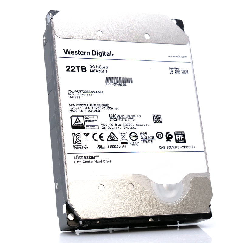 Western Digital Ultrastar HC570 WUH722222ALE604 0F48152 22TB 7.2K RPM SATA 6Gb/s 512e Power Disable 3.5in Refurbished HDD