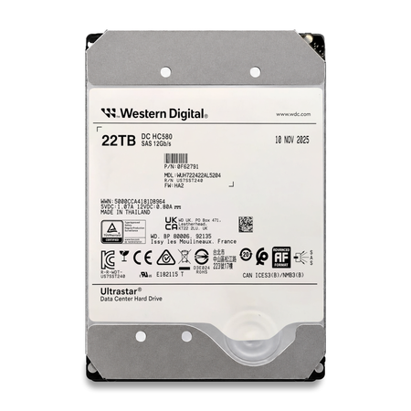 Western Digital Ultrastar DC HC580 WUH722422AL5204 0F62791 22TB 7.2K RPM SAS 12Gb/s 512e 512MB 3.5in Refurbished HDD