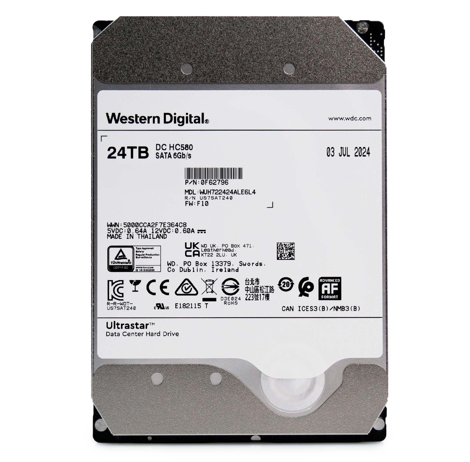 Western Digital Ultrastar DC HC580 WUH722424ALE6L4 0F62796 24TB 7.2K RPM SATA 6Gb/s 512e SE 3.5in Hard Drive Factory Sealed