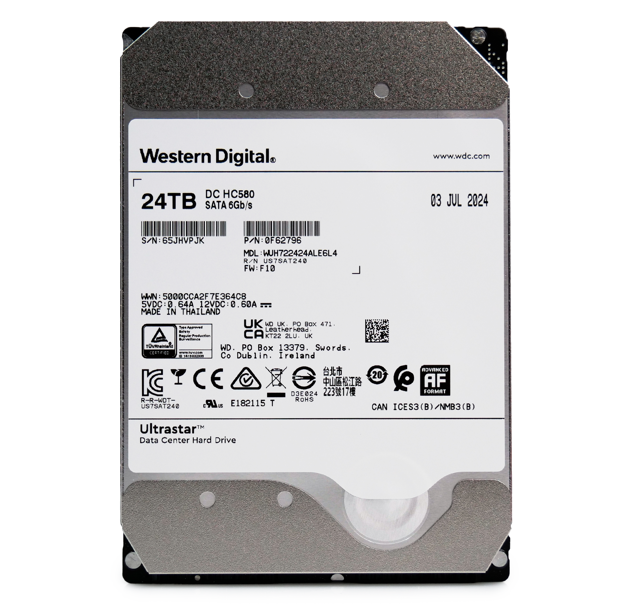 Western Digital Ultrastar DC HC580 WUH722424ALE6L4 0F62796 24TB 7.2K RPM SATA 6Gb/s 512e SE 3.5in Hard Drive Factory Sealed