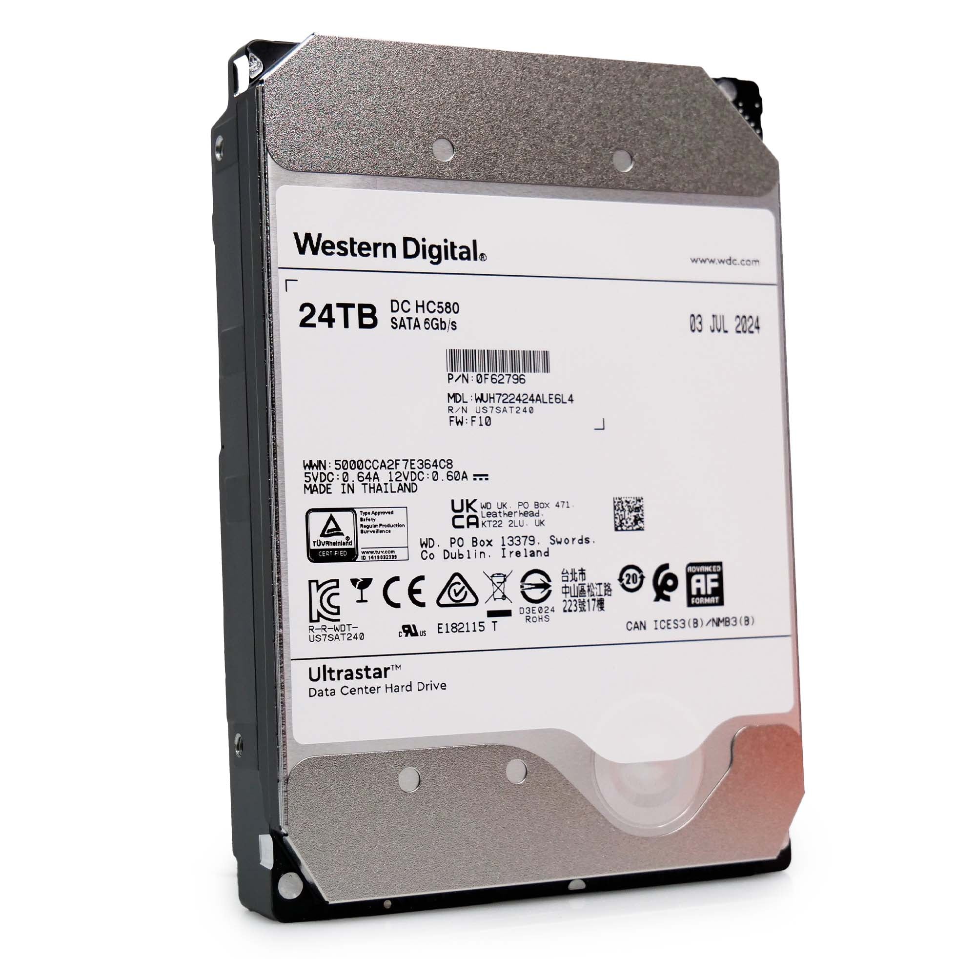 Western Digital Ultrastar DC HC580 WUH722424ALE6L4 0F62796 24TB 7.2K RPM SATA 6Gb/s 512e SE 3.5in Hard Drive Factory Sealed